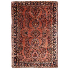 Antique Sarouk Salmon and Blue Wool Persian Rug by Rug & Kilim