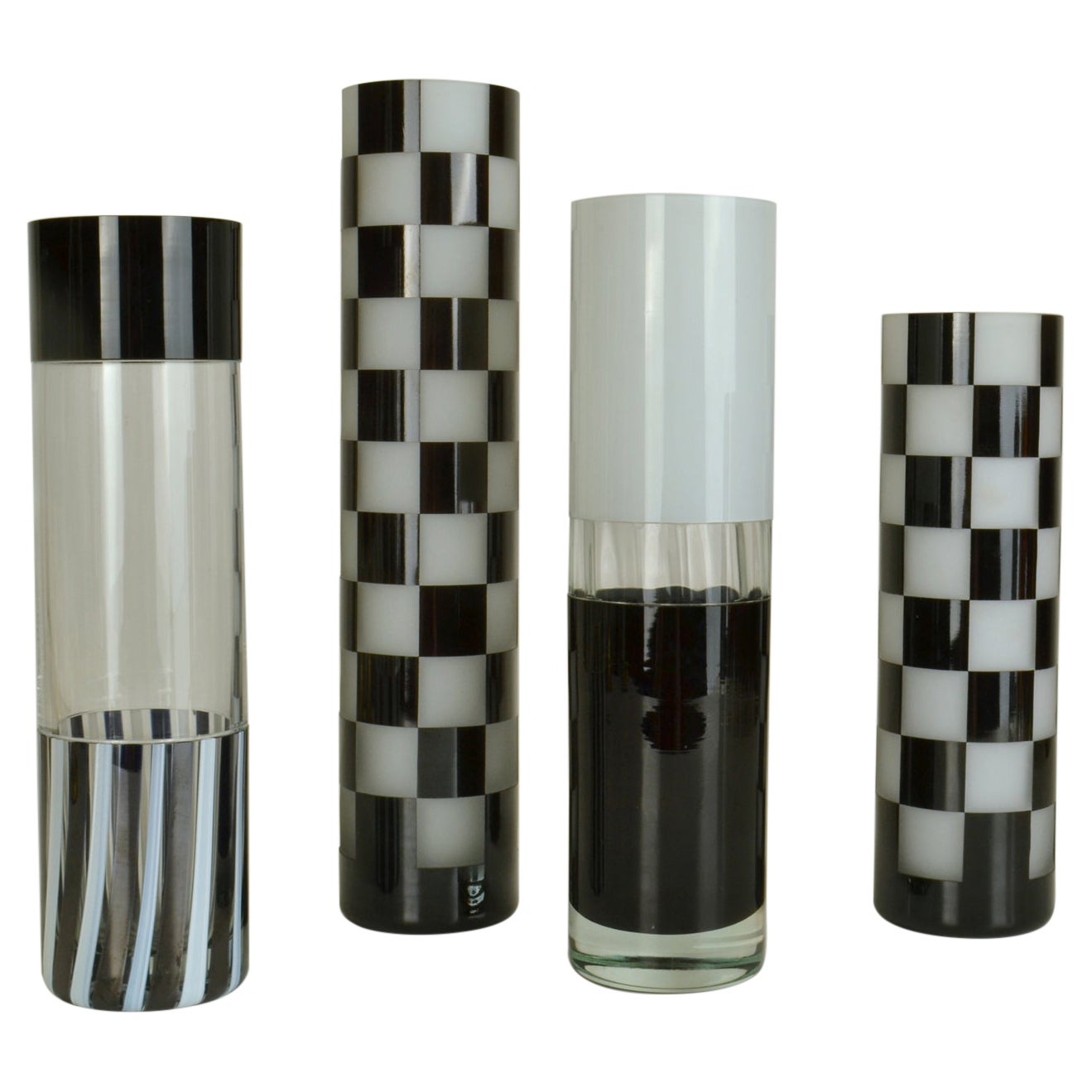 Set of Black and White Glass Vases