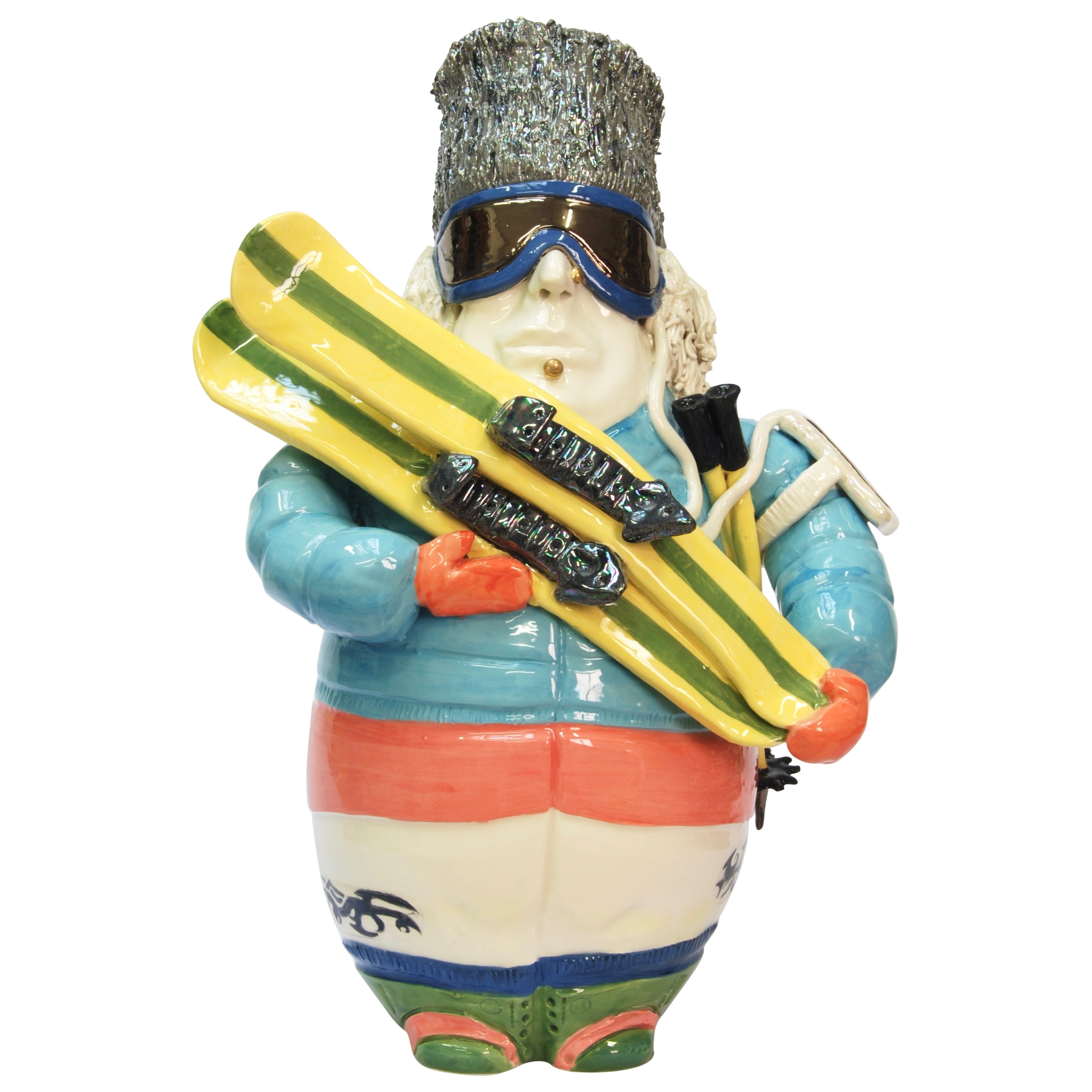 Skiing Man, Design Decorative Centerpiece Handmade Italy 2020, Hand-Crafted For Sale