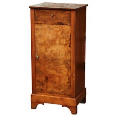 19th Century French Louis Philippe Burl Walnut Nightstand Bedside Cabinet