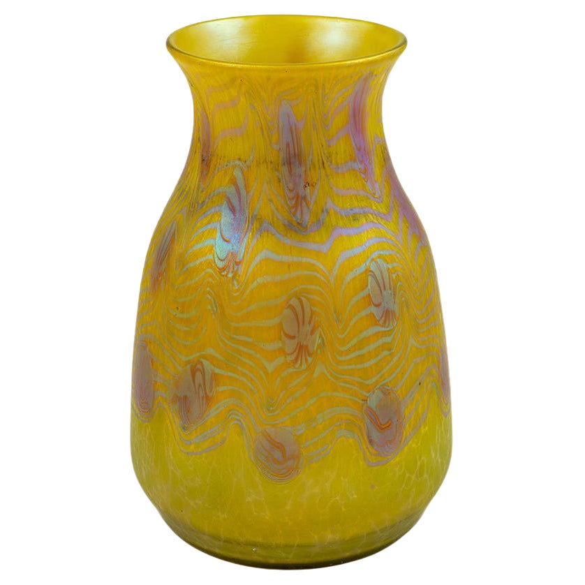 Austrian Jugendstil Glass Vase Yellow Iridescent circa 1903 Loetz