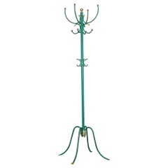 Fine Antique Wrought Iron Green Paint & Gold Leaf Painted Victorian Coat Stand