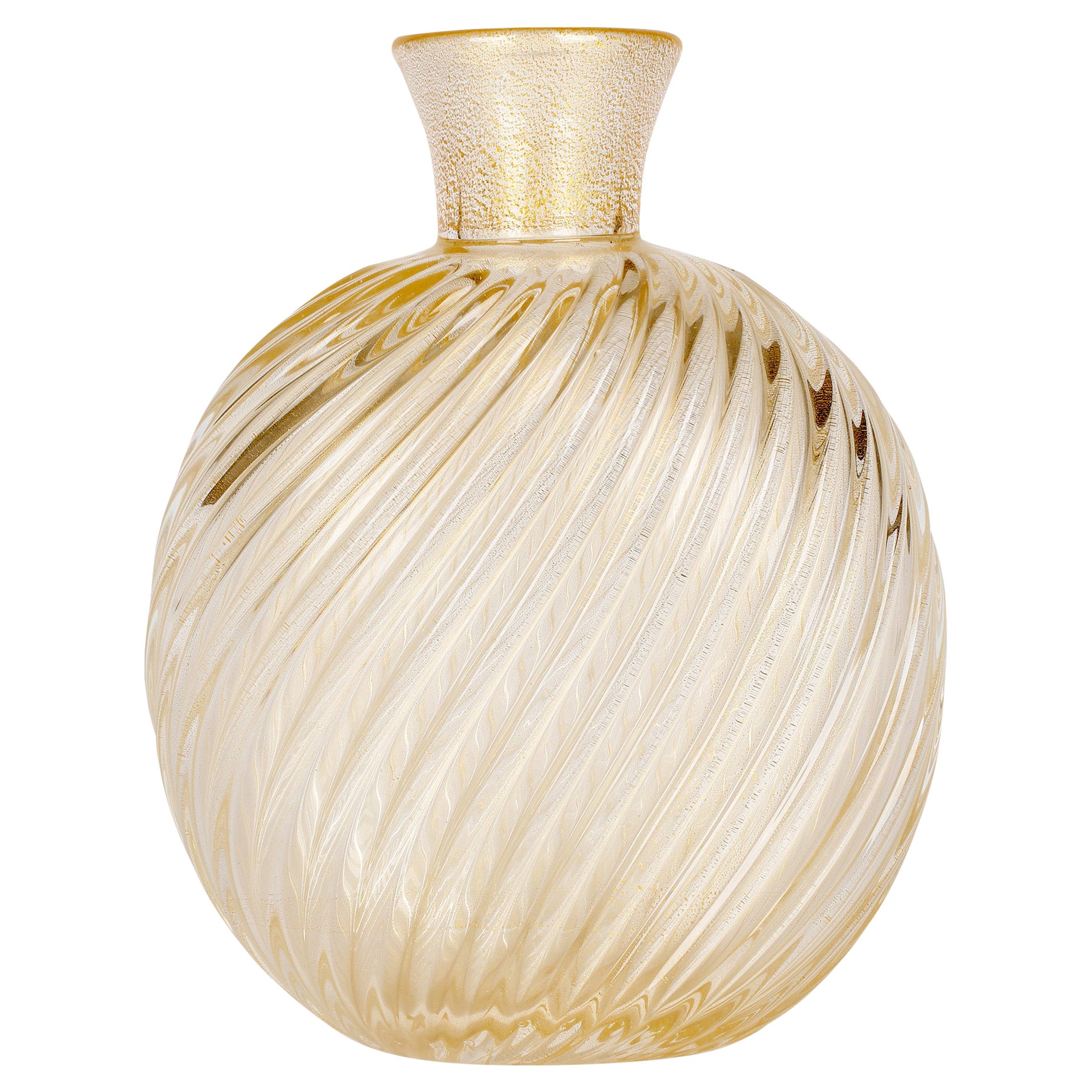 Flavio Poli for Seguso Vetri D'Art Incrociato Oro Glass Vase For Sale