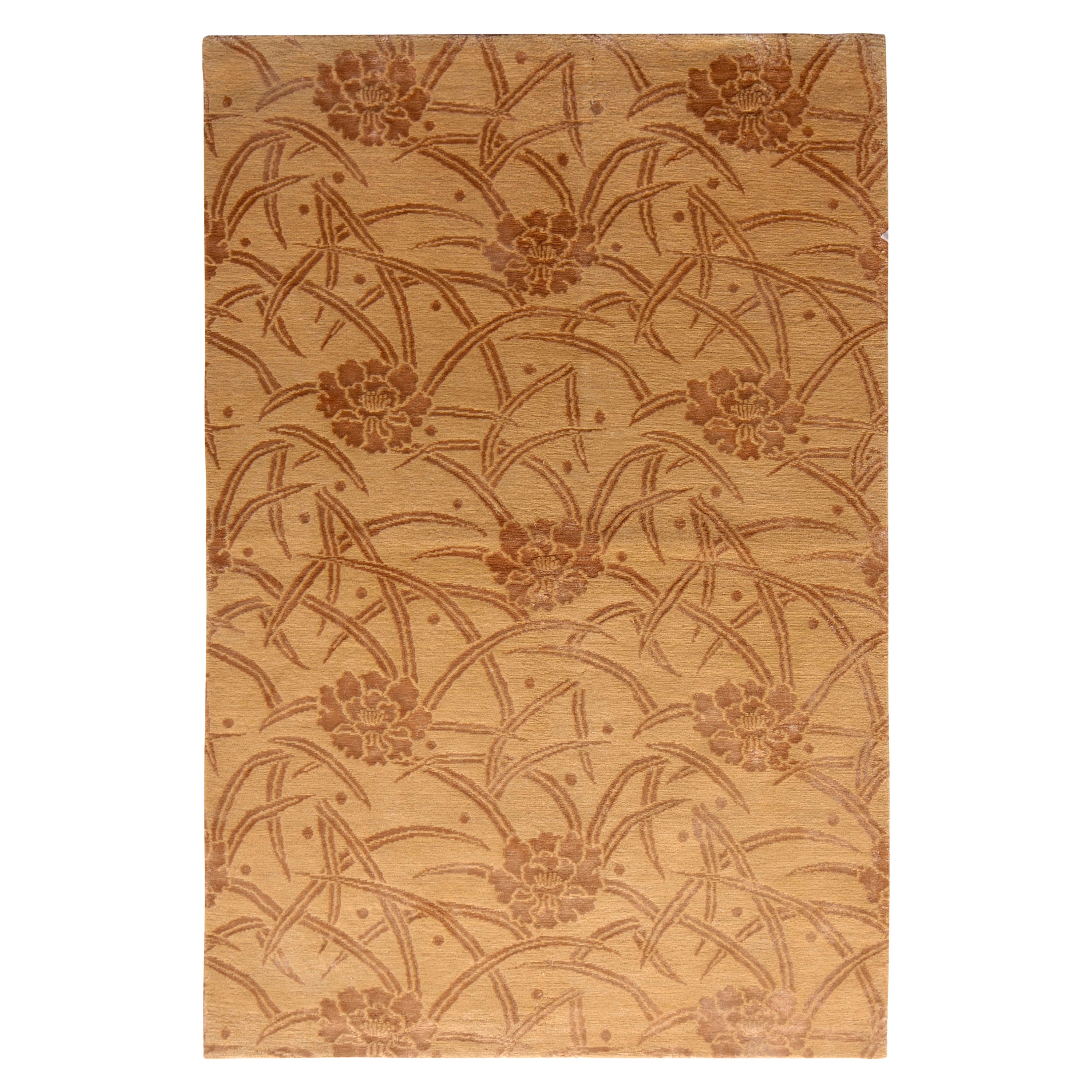 Rug & Kilim's European-Style Rug Beige Brown Floral Pattern For Sale