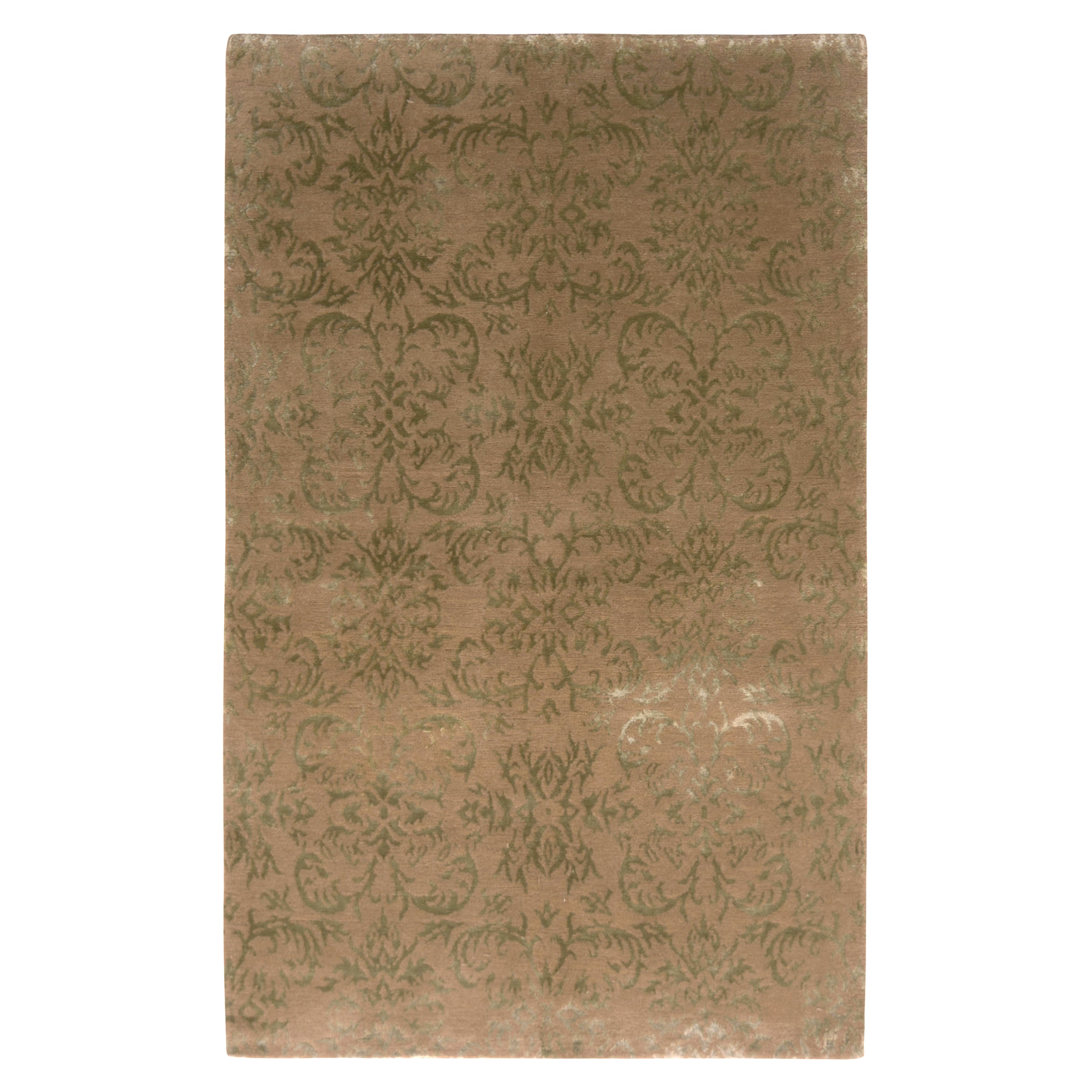 Rug & Kilim's Hand Knotted European Style Rug Beige-Brown Green Floral Pattern