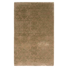 Rug & Kilim's Hand Knotted European Style Rug Beige-Brown Green Floral Pattern
