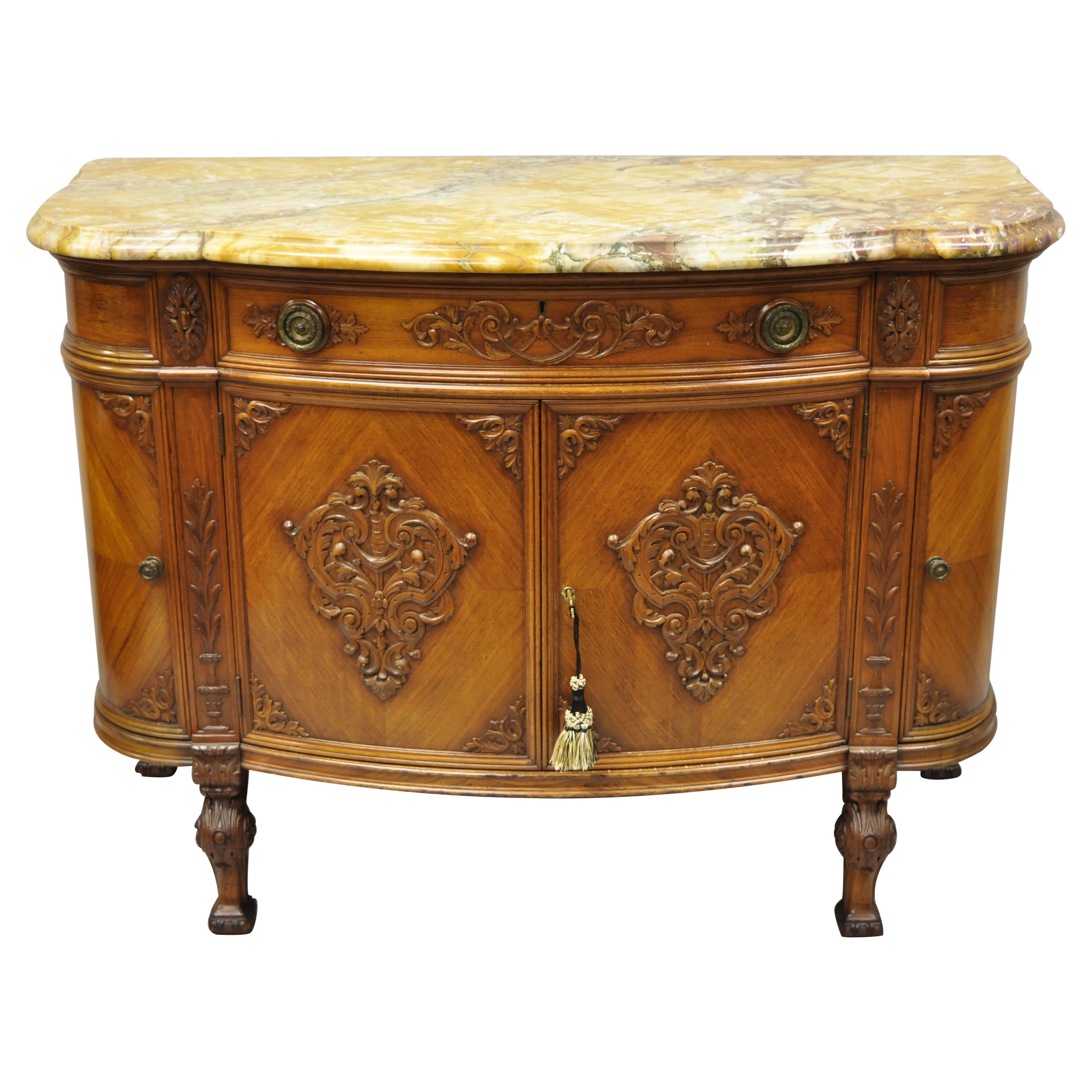 French Louis XV Renaissance Rouge Marble Top Demilune Buffet Sideboard Cabinet For Sale