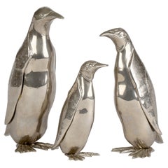 Italian Vintage Silver Plated Family of Three Penguins