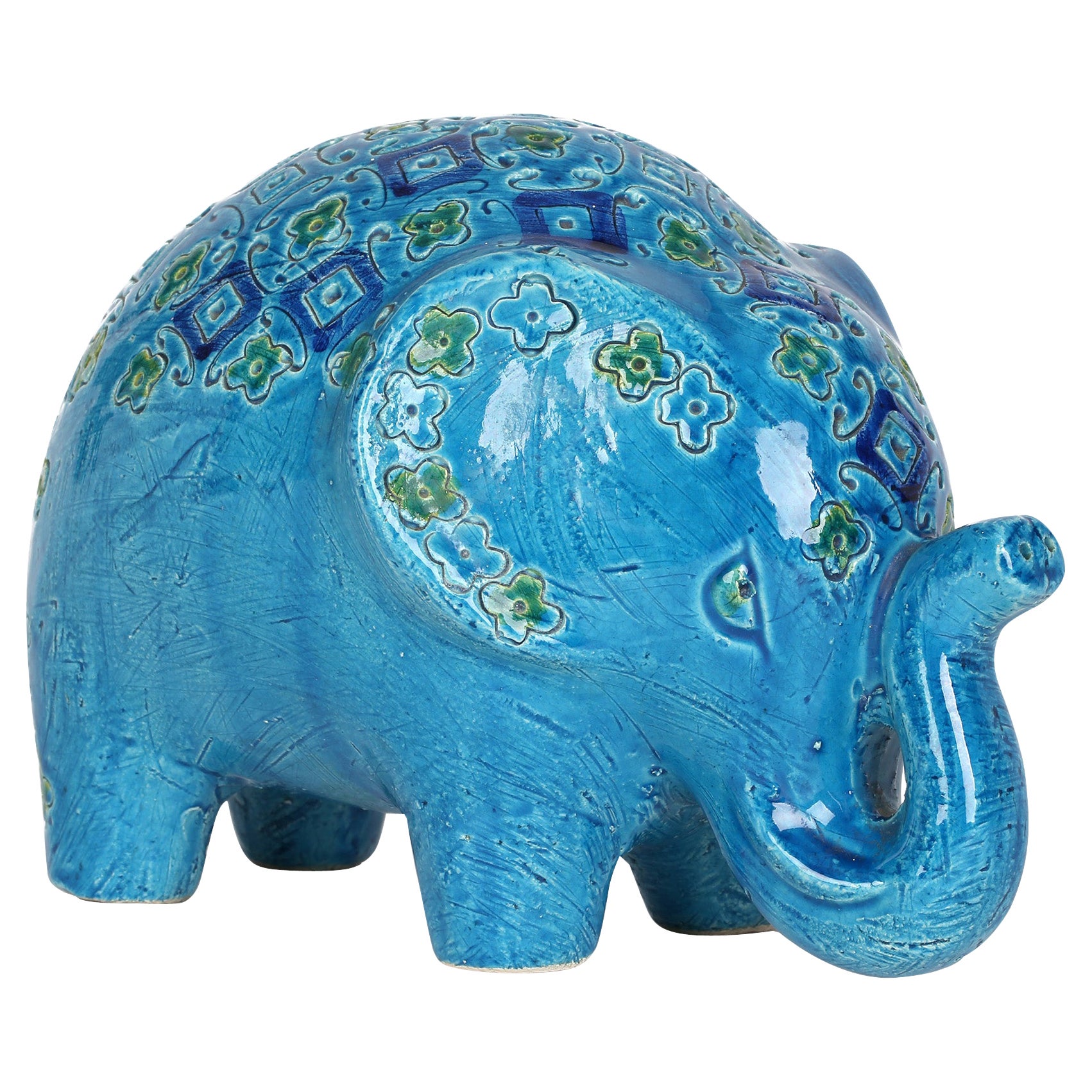 Aldo Londi Italian Bitossi Rimini Blu Stylized Pottery Elephant Figure