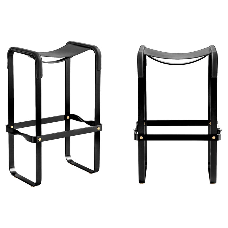 Pair Classic Contemporary Handmade Bar Stool Black Smoke Steel and