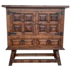 19th Catalan Spanish Baroque Carved Walnut Tuscan Two Drawers Chest of Drawers