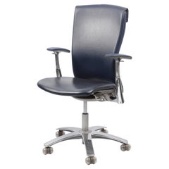 Retro Formway Design Aluminium and Italian Blue Leather "Life" Office Chair, Knoll 