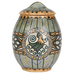 Charles Catteau Boch Freres Keramis Art Deco Pottery Lidded Cockerel Jar