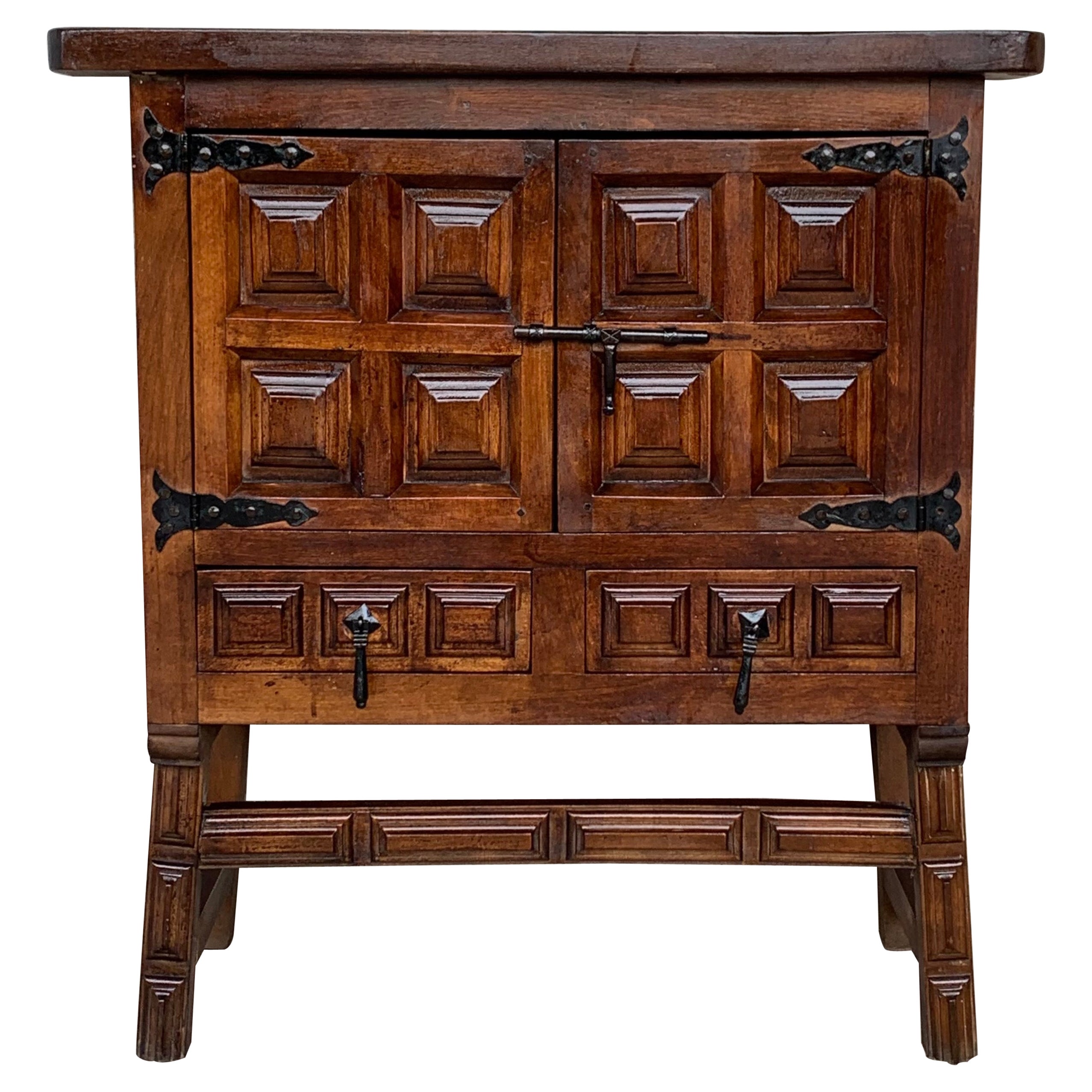 19th Catalan Spanish Baroque Carved Walnut Tuscan Two Drawers Chest of Drawers