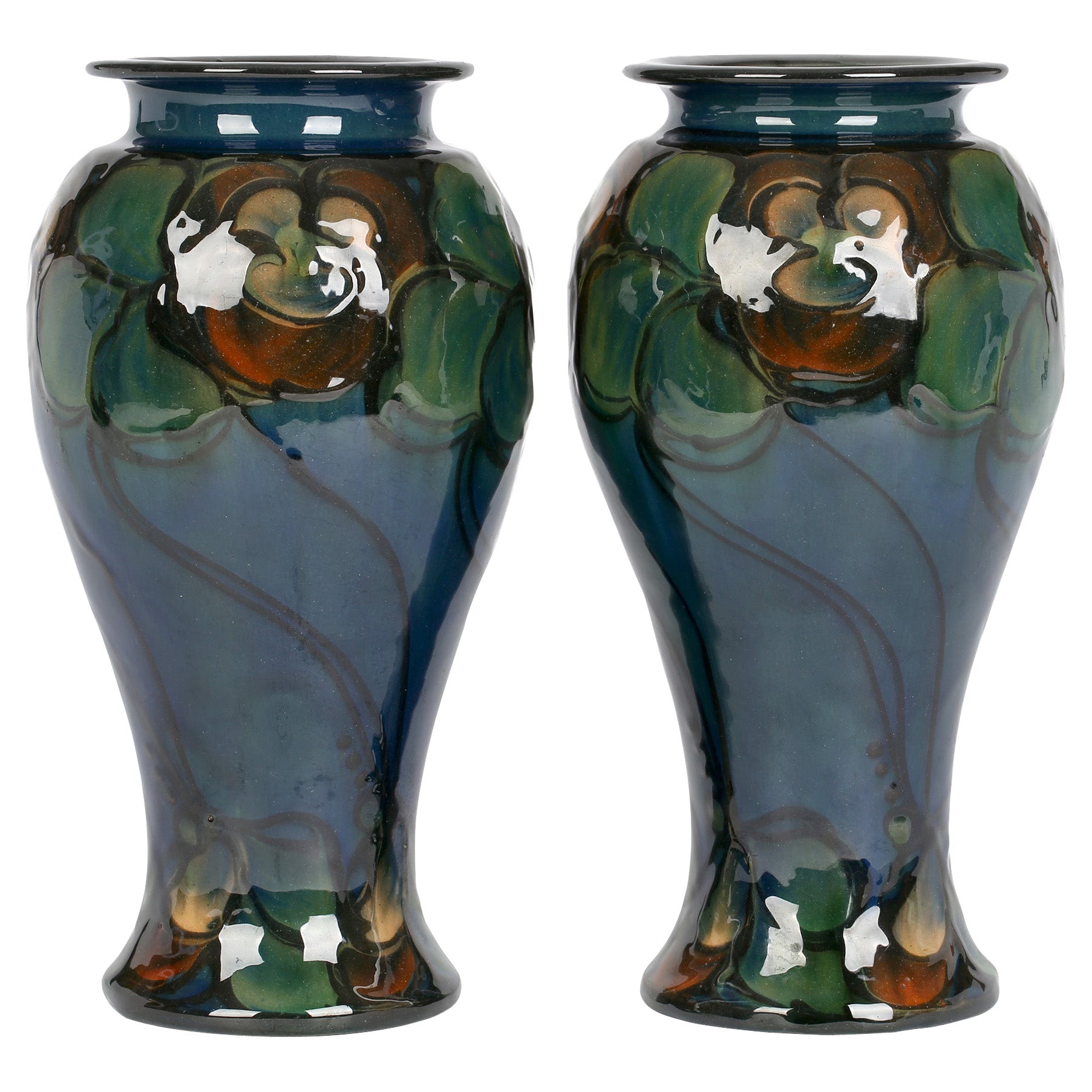 Eiler Londal Pair Danico Skronvirke Art Pottery Floral Vases For Sale