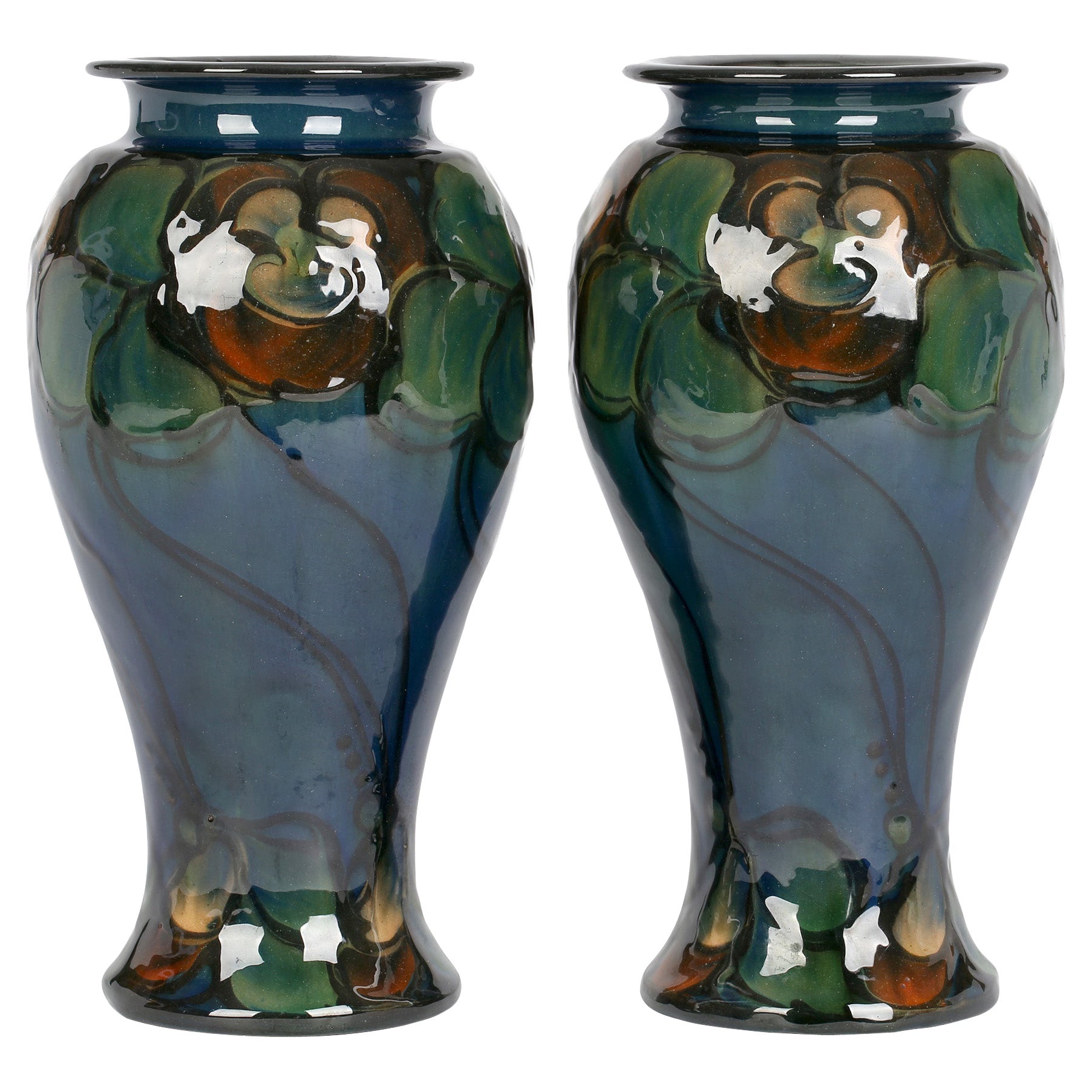 Eiler Londal Pareja de jarrones florales Danico Skronvirke Art Pottery