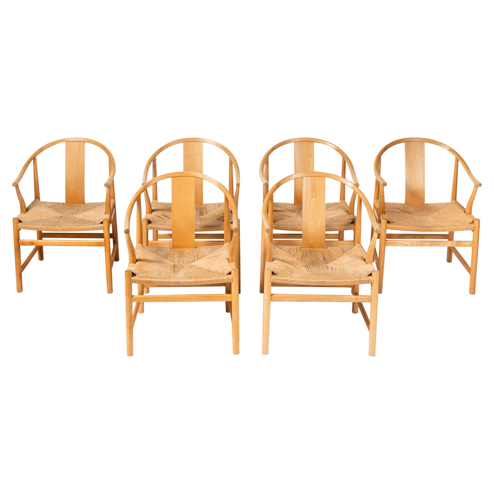 Set von 6 Wegner PP66 „Chinesische Stühle“ für PP Mobler aus Eiche und Papierkordel
