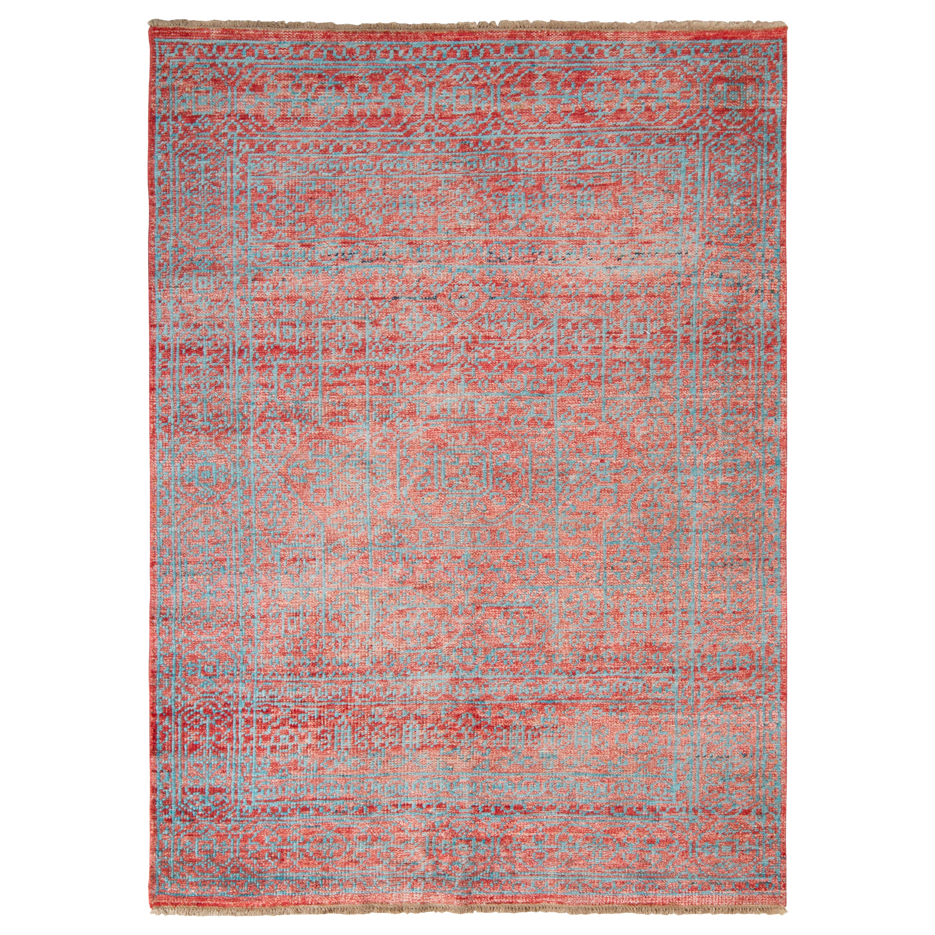Rug & Kilim’s Modern Rug in All over Red and Blue Geometric Pattern For Sale