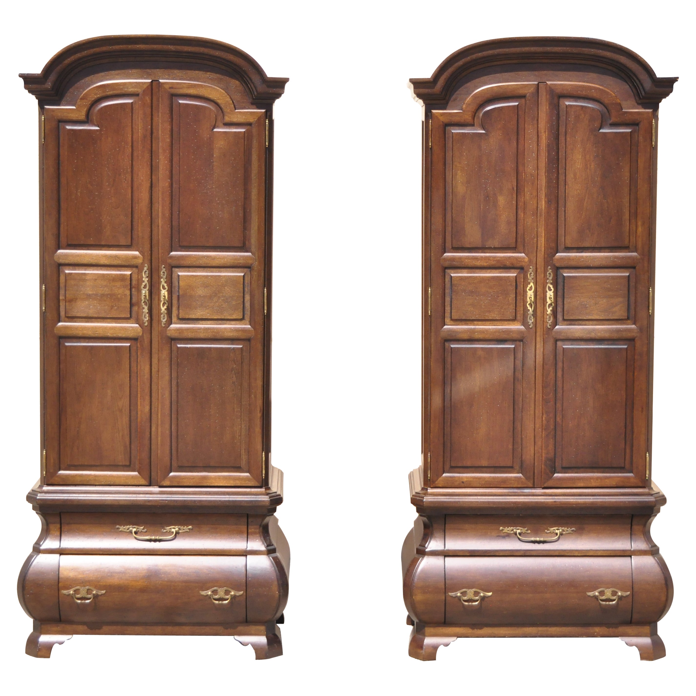 Warsaw Cabinetmaker French Provincial Bonnet Top Bombe Armoire Cabinets, a Pair