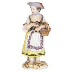 Meissen Girl with Basket and Flower Figurine After JJ Kaendler