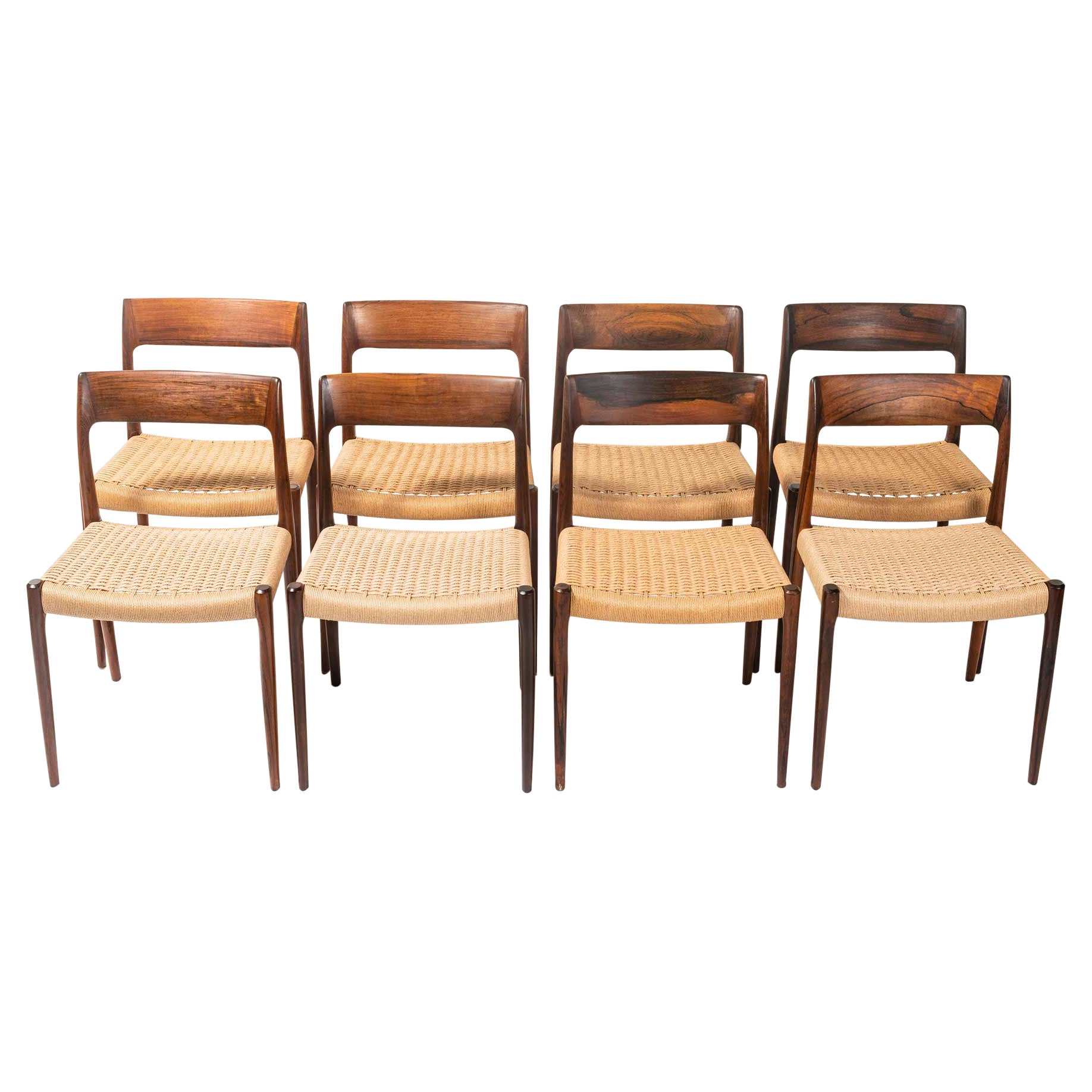 Set of 8 Moller 77 in Rosewood & Papercord