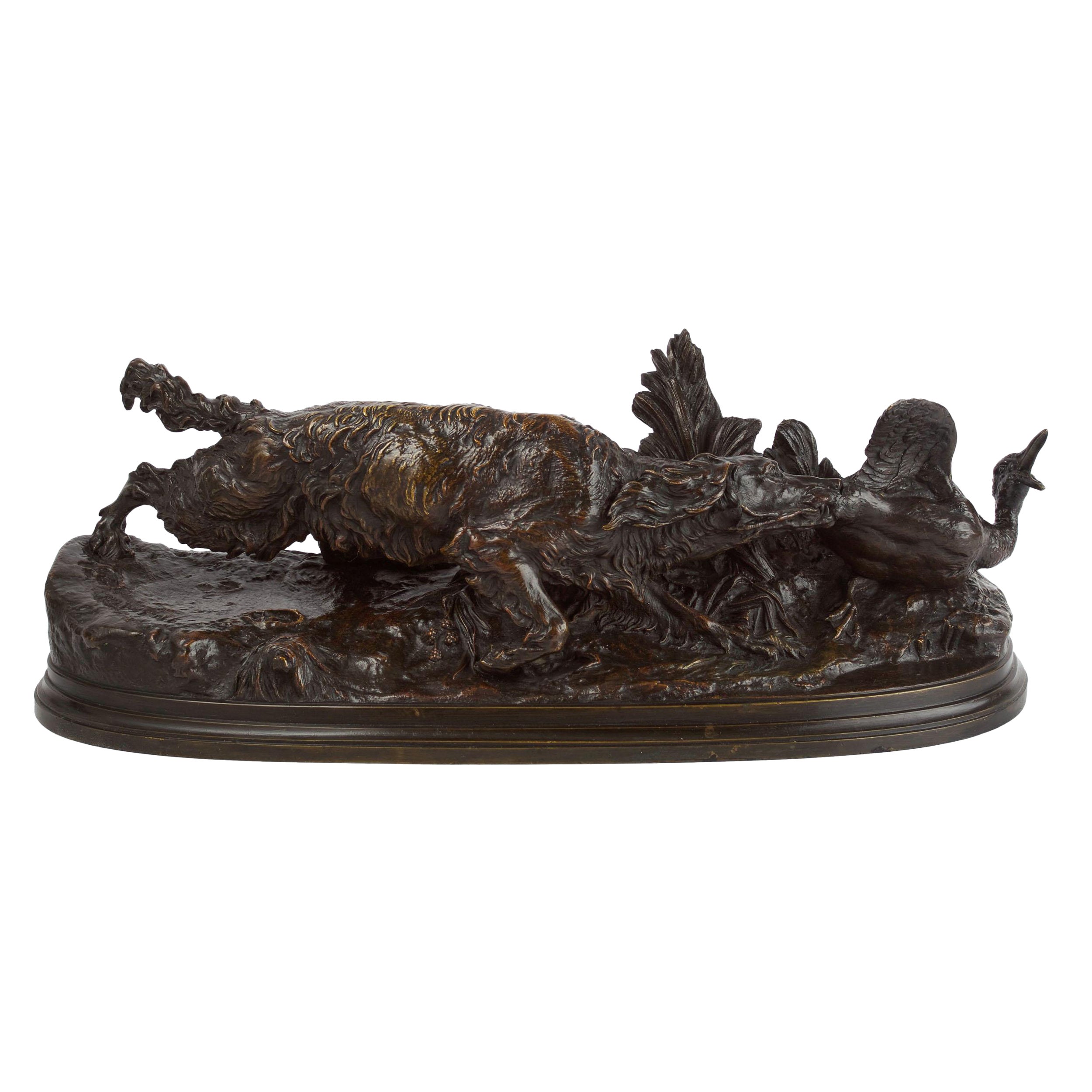 Pierre Jules Mene - Sculpture française en bronze d'un chien griffon espagnol représentant un canard