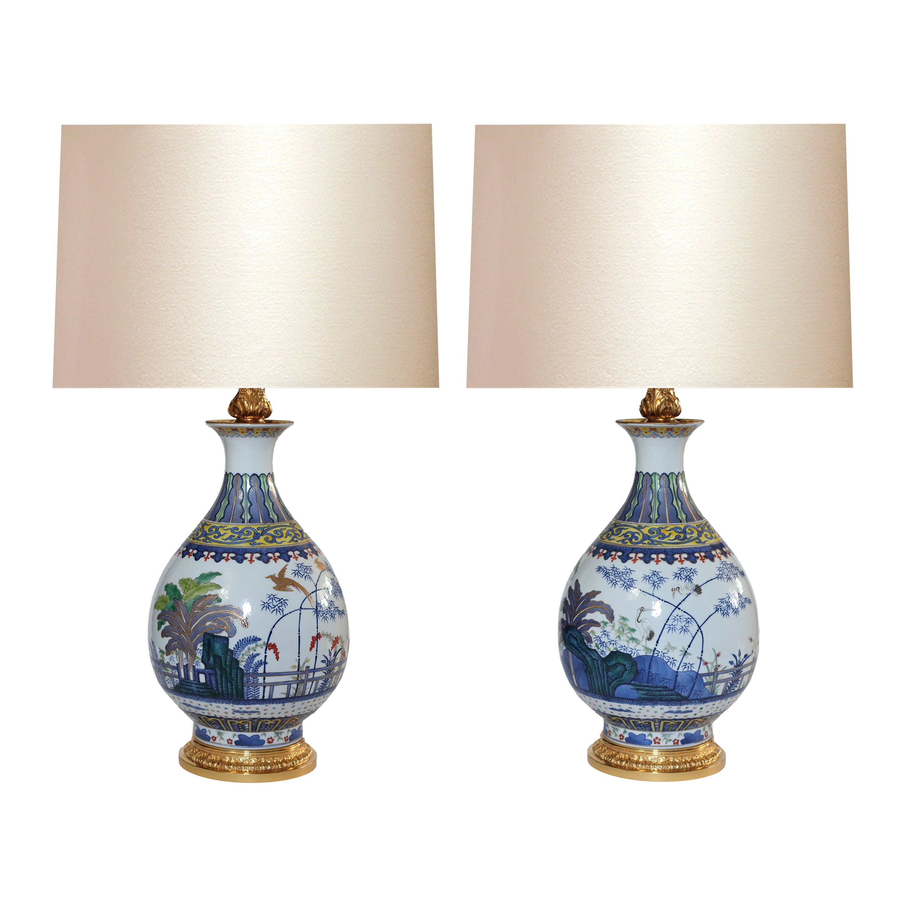 Pair of Familie Rose Porcelain Lamps