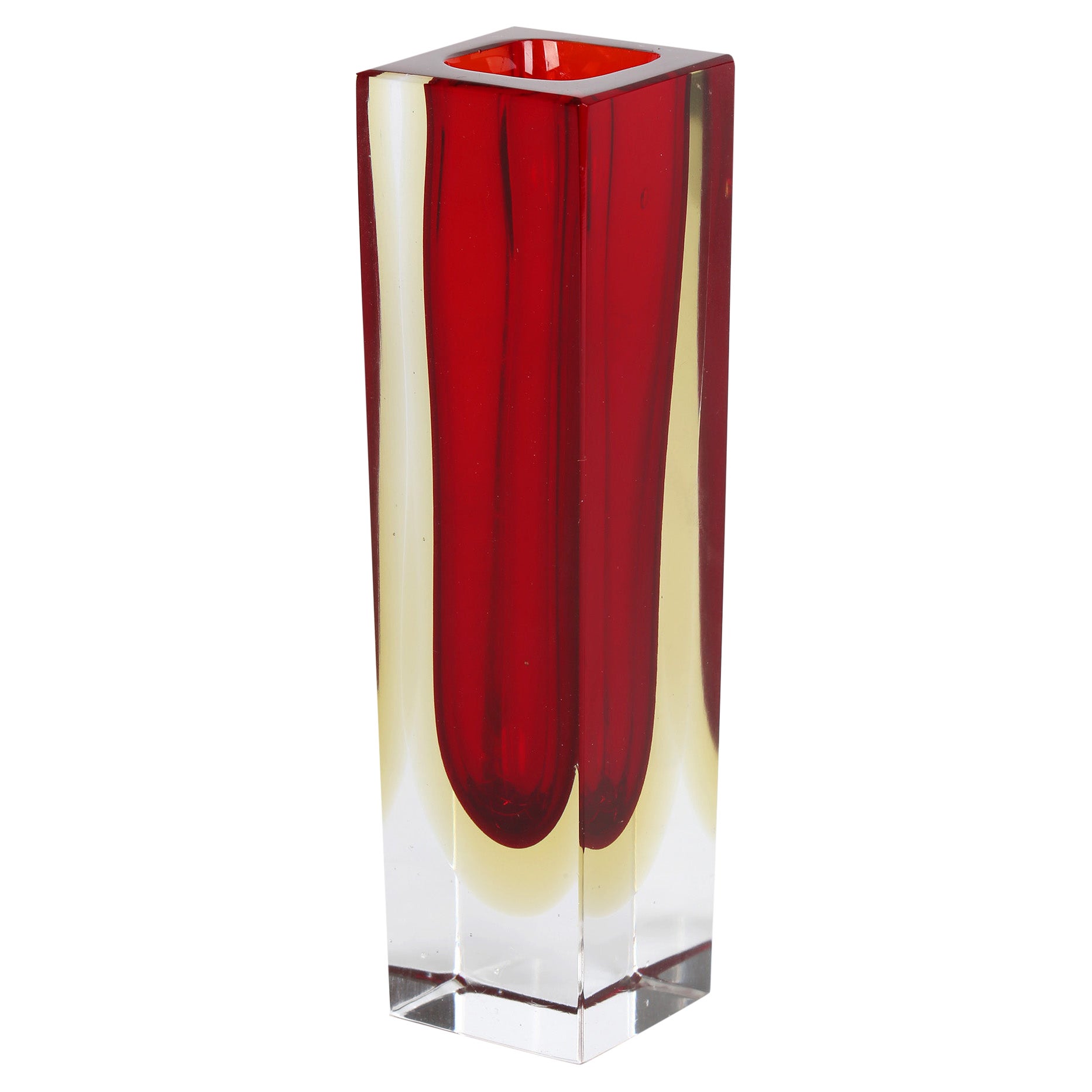 Flavio Poli for Seguso Vetri D'Art Murano Red Sommerso Faceted Glass Vase