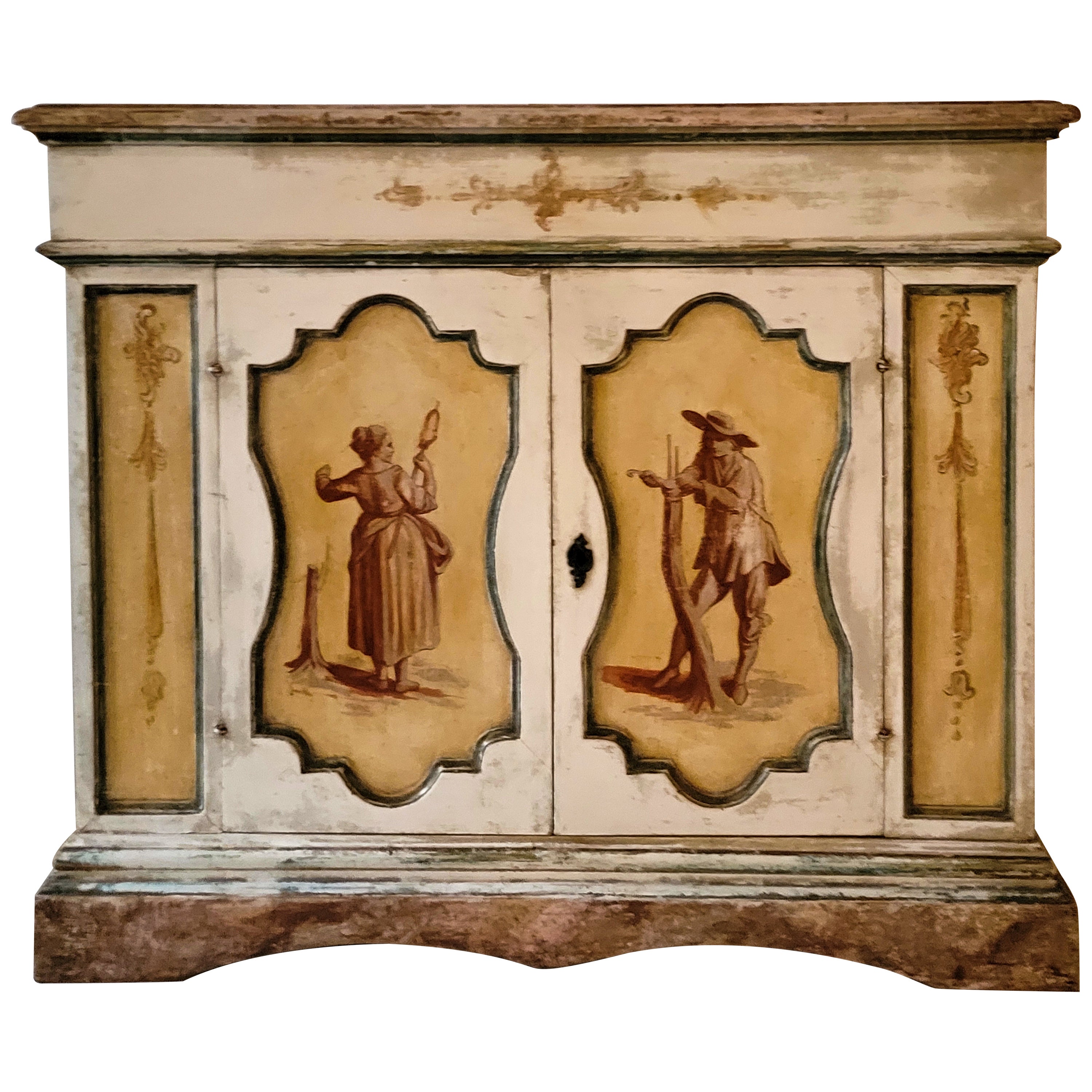 Late 19th-C. Hand Painted Venetian Cabinet with Faux Marble Top For Sale