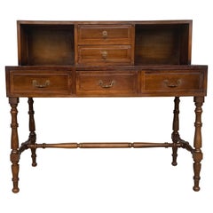 French Provincial Plantation Style Walnut Secretary Desk with Shelves