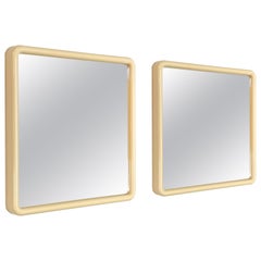 Pair of Midcentury Ivory White Plastic Frame Italian Squared Mirrors, 1980s