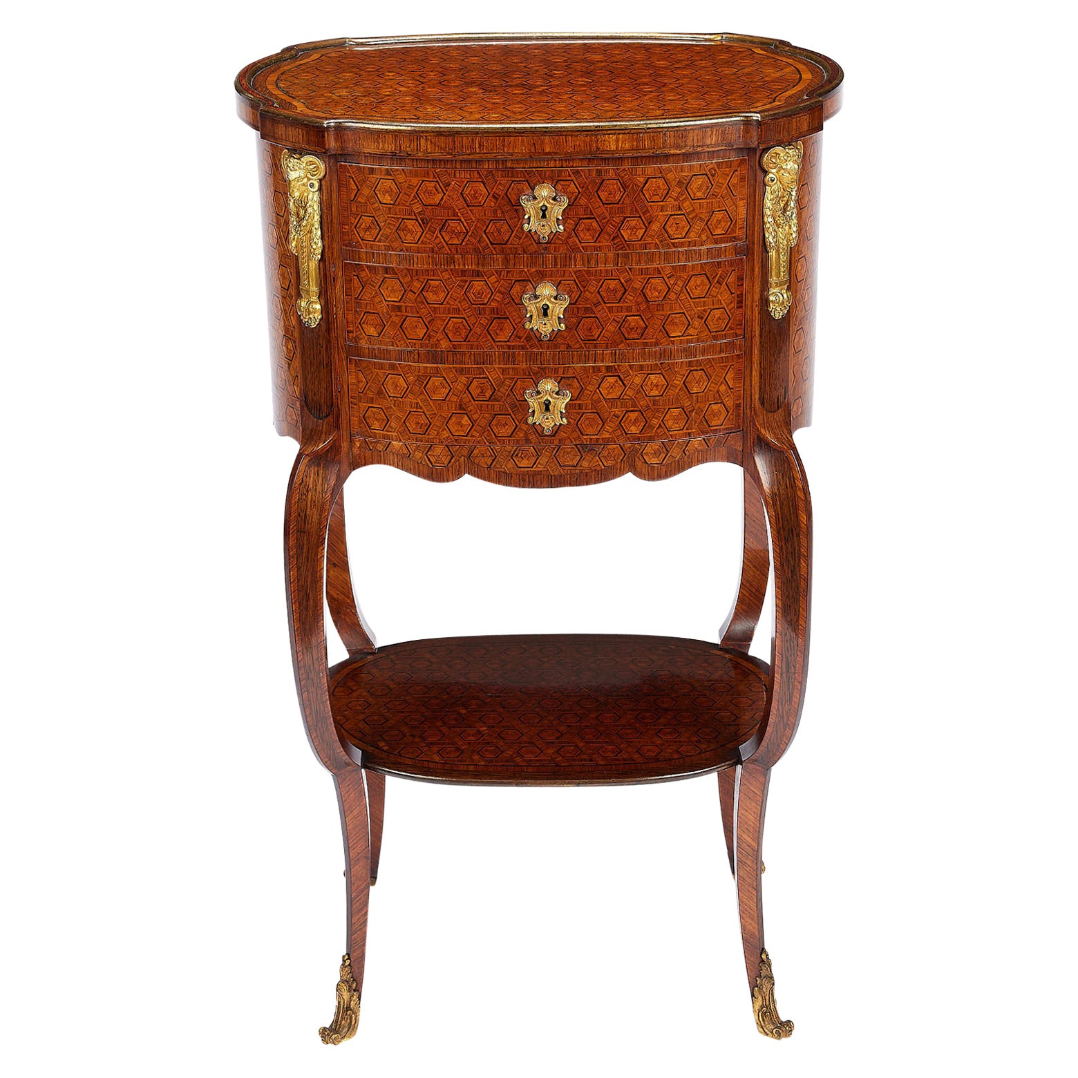 Fine 19th Century Parquetry Louis XV/XVI Transitional Style Side Table For Sale
