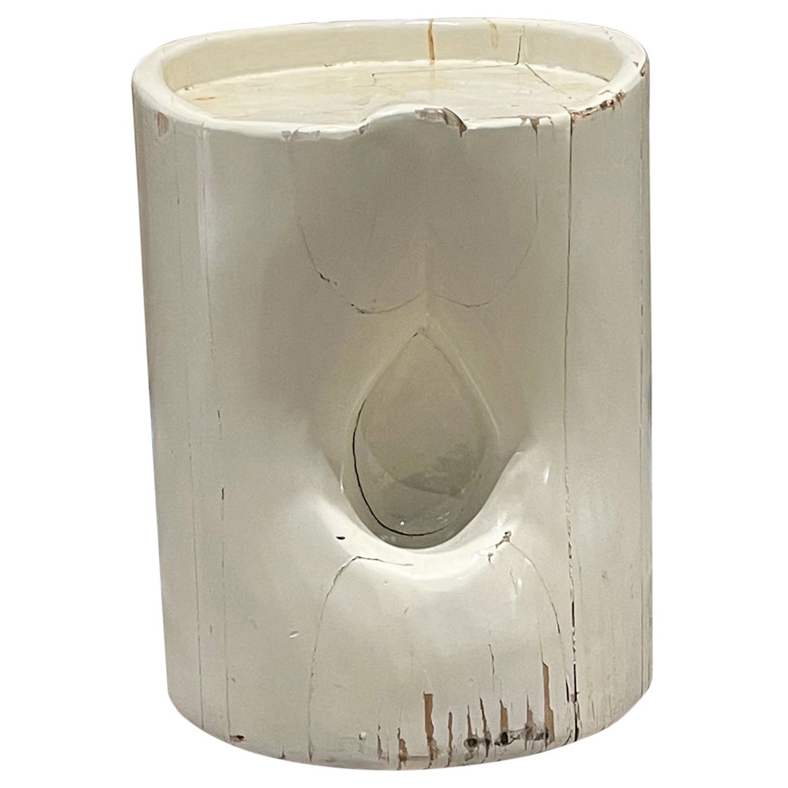 Tabouret français patiné des années 1970 en pin massif