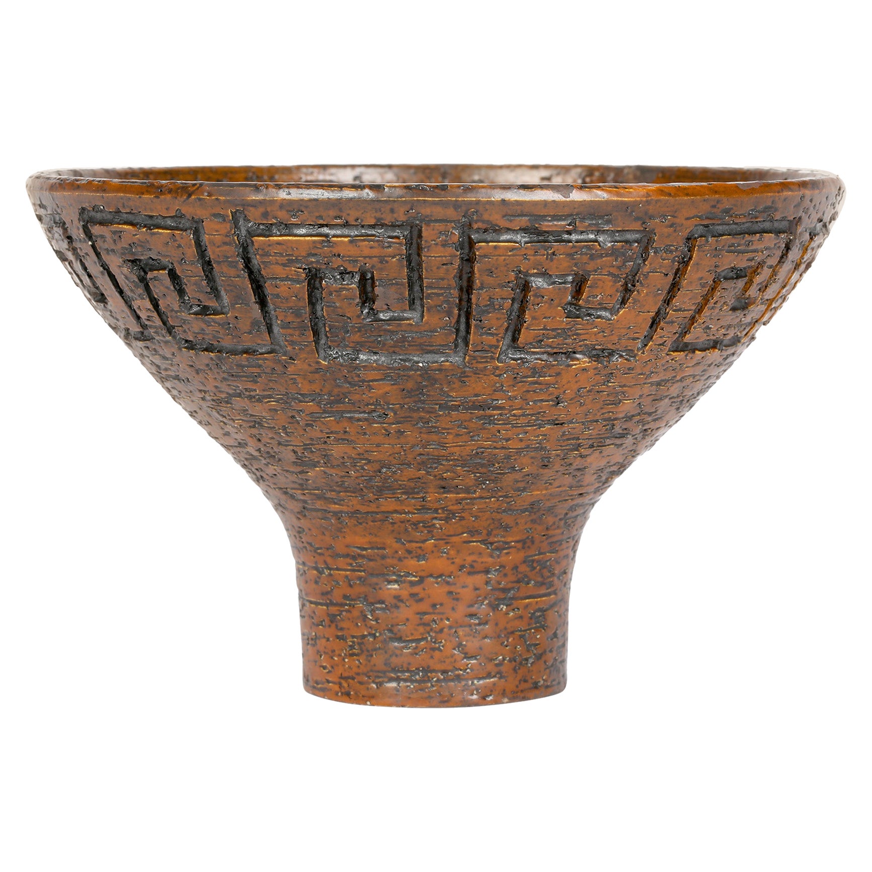 Arnold Wiigs Fabriker 'AWF' Finnish Brutalist Textured Stoneware Pedestal Bowl