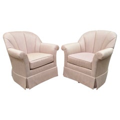 Vintage Mid Century Pink Purple Gilliam Furniture Channel Back Swivel Lounge Chair, Pair