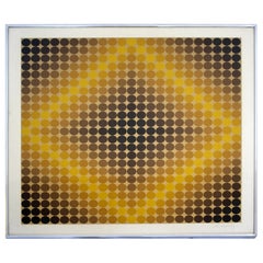 Mid-Century Modern Framed Victor Vasarely Signed Serigraph Op Art Dia-Or 1960s