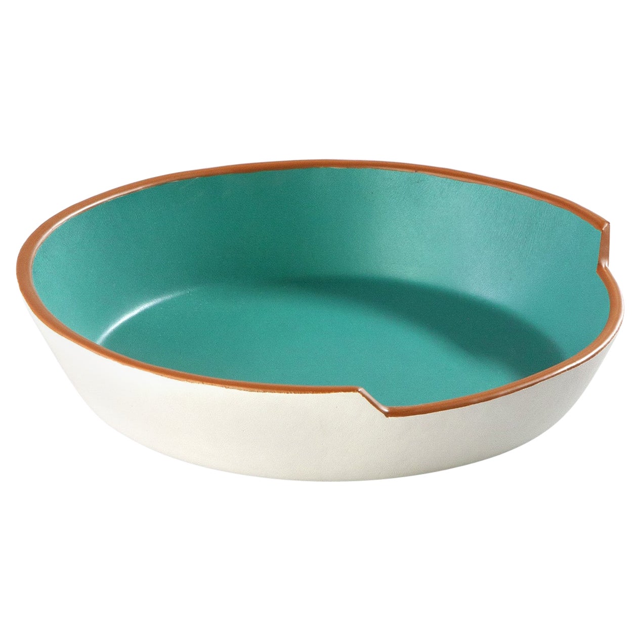 Handmade Luxury Leather Bowl in Teal and White For Sale