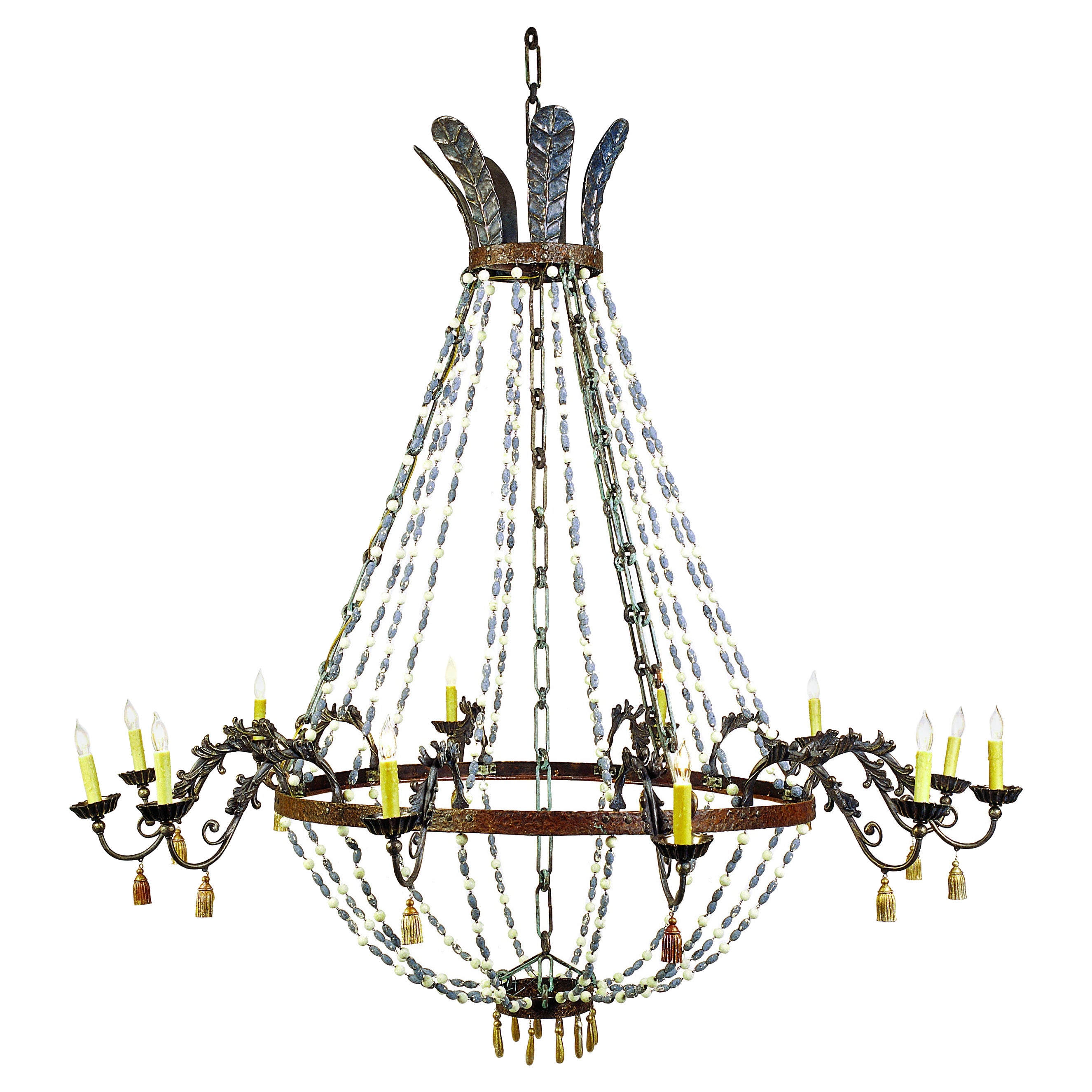 Bronze Sculpted Chandelier with Custom Beads For Sale