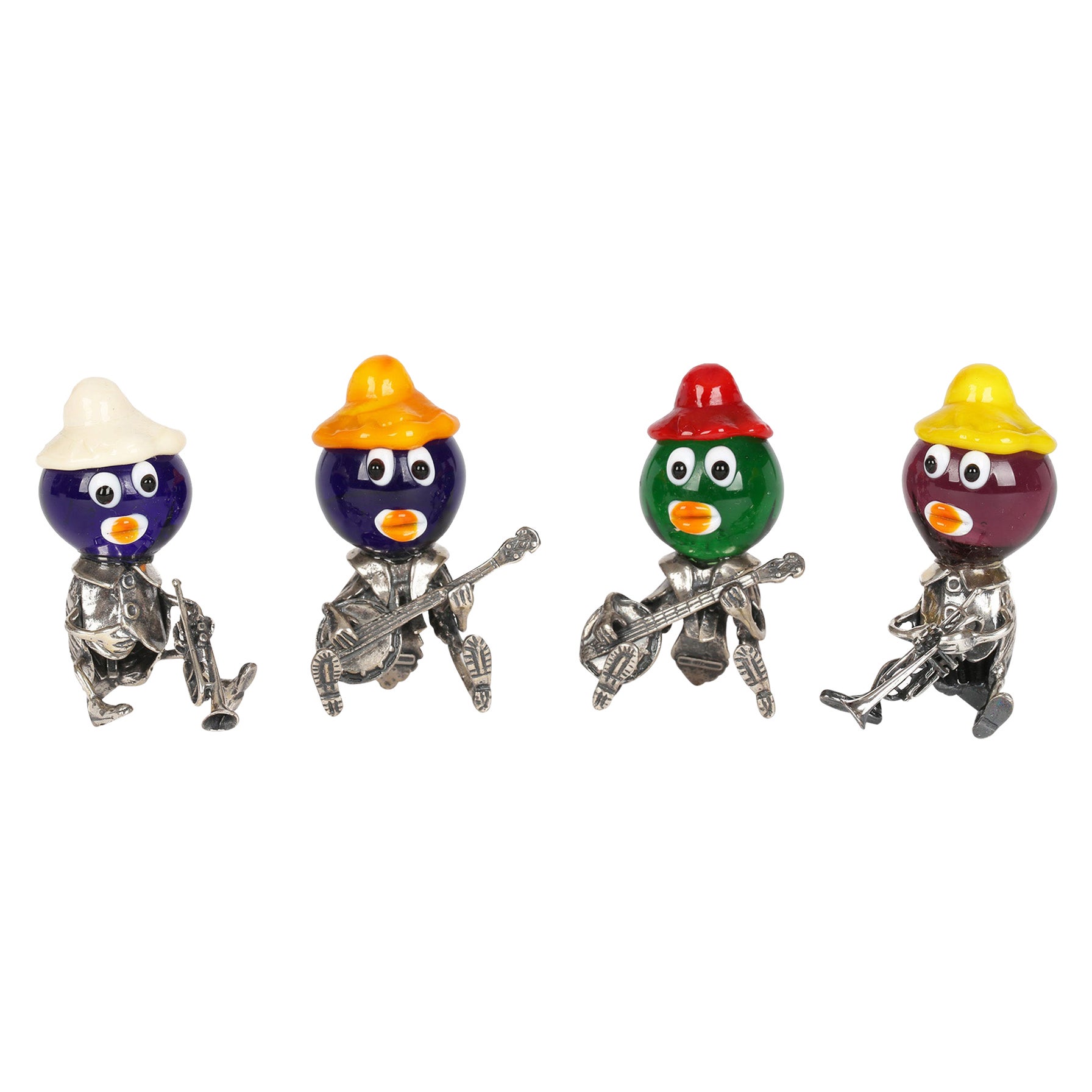 Italian Murano Glass Mounted Silver Band Figures For Sale