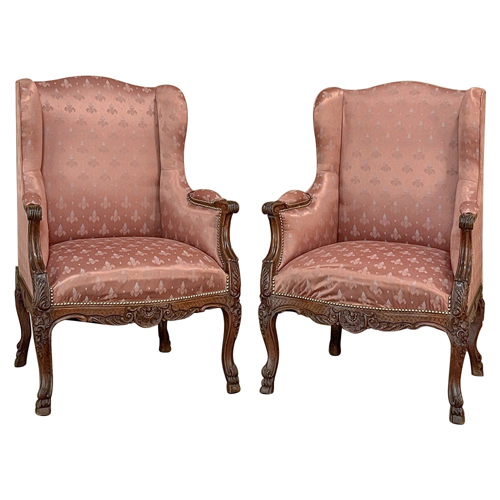 Pair Antique French Louis XV Bergeres, Armchairs