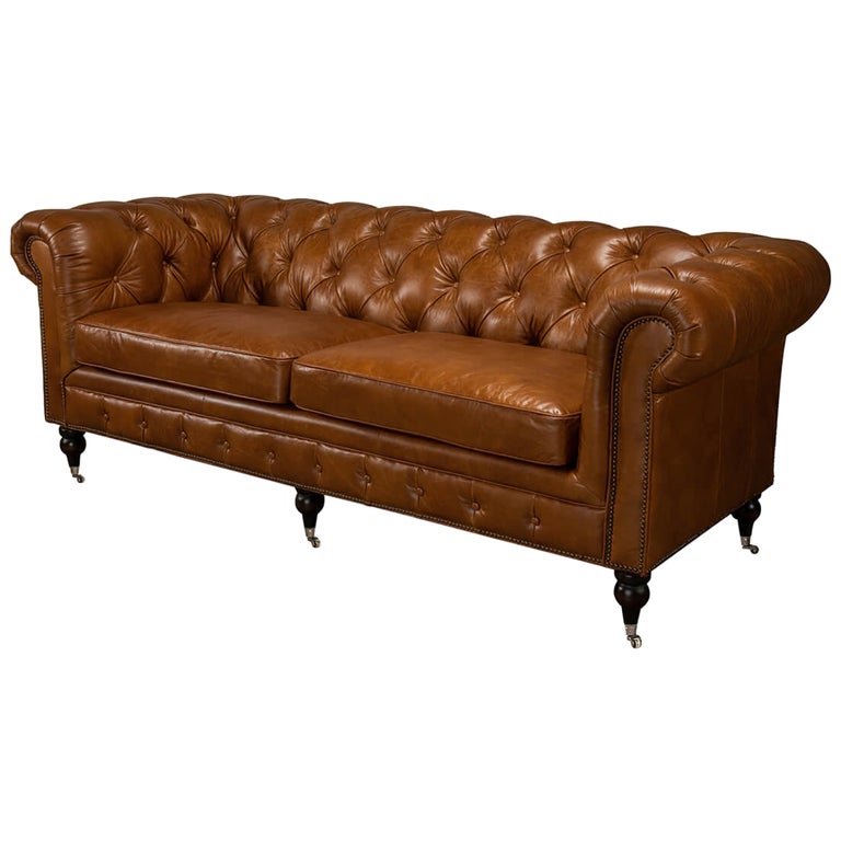 Vintage Style Classic Chesterfield Sofa, Cuban Cigar For Sale