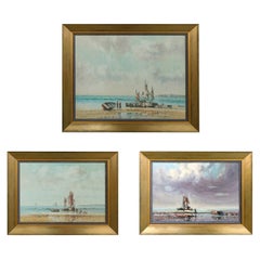 Olio su tela Laszlo Ritter 'Ungheria, 1937-2003' 3 dipinti di scene di spiaggia