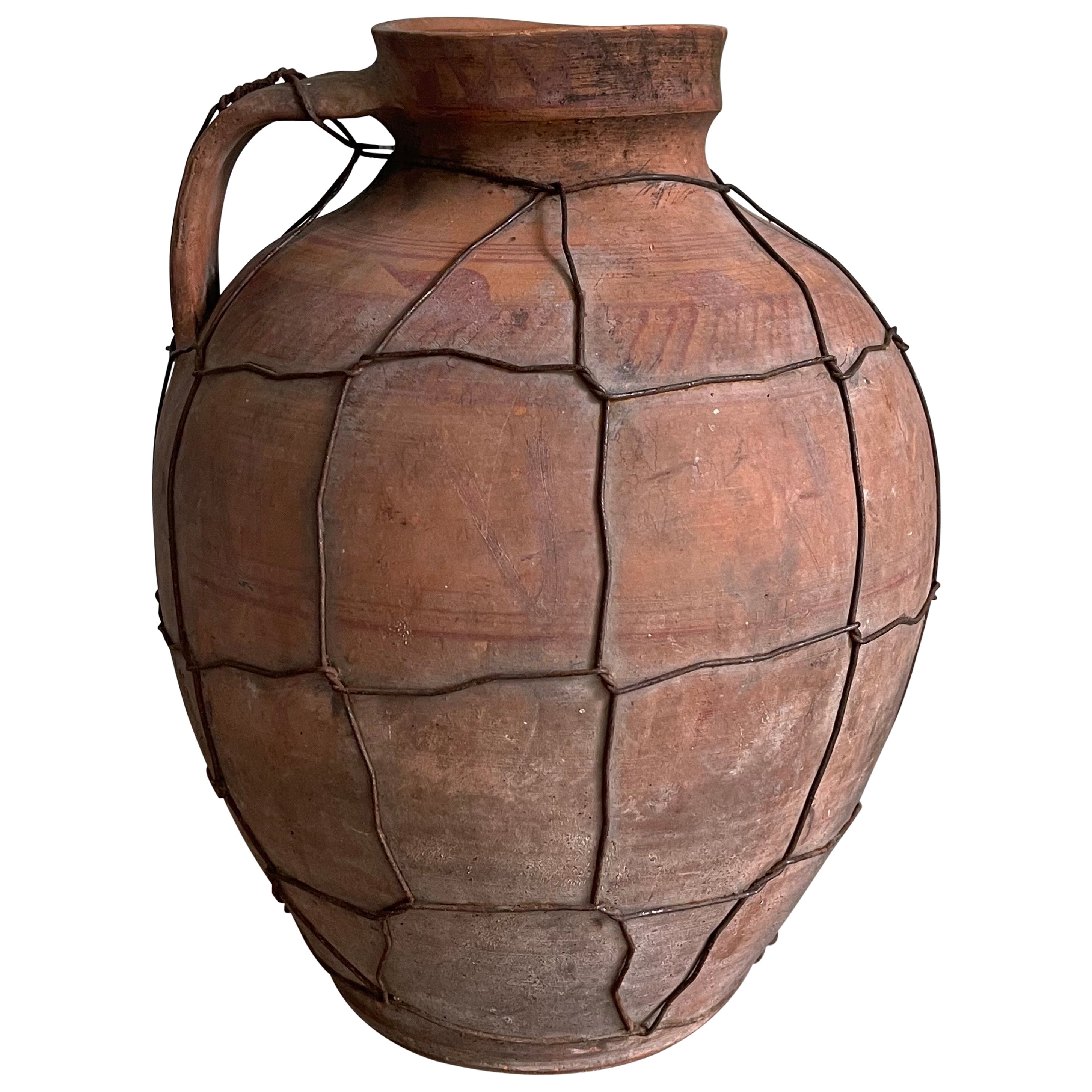 Antique Terracotta Vessel with Handle For Sale