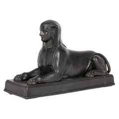 Wedgwood Schwarzer Basalt Sphinx im ägyptischen Revival-Stil auf Sockel