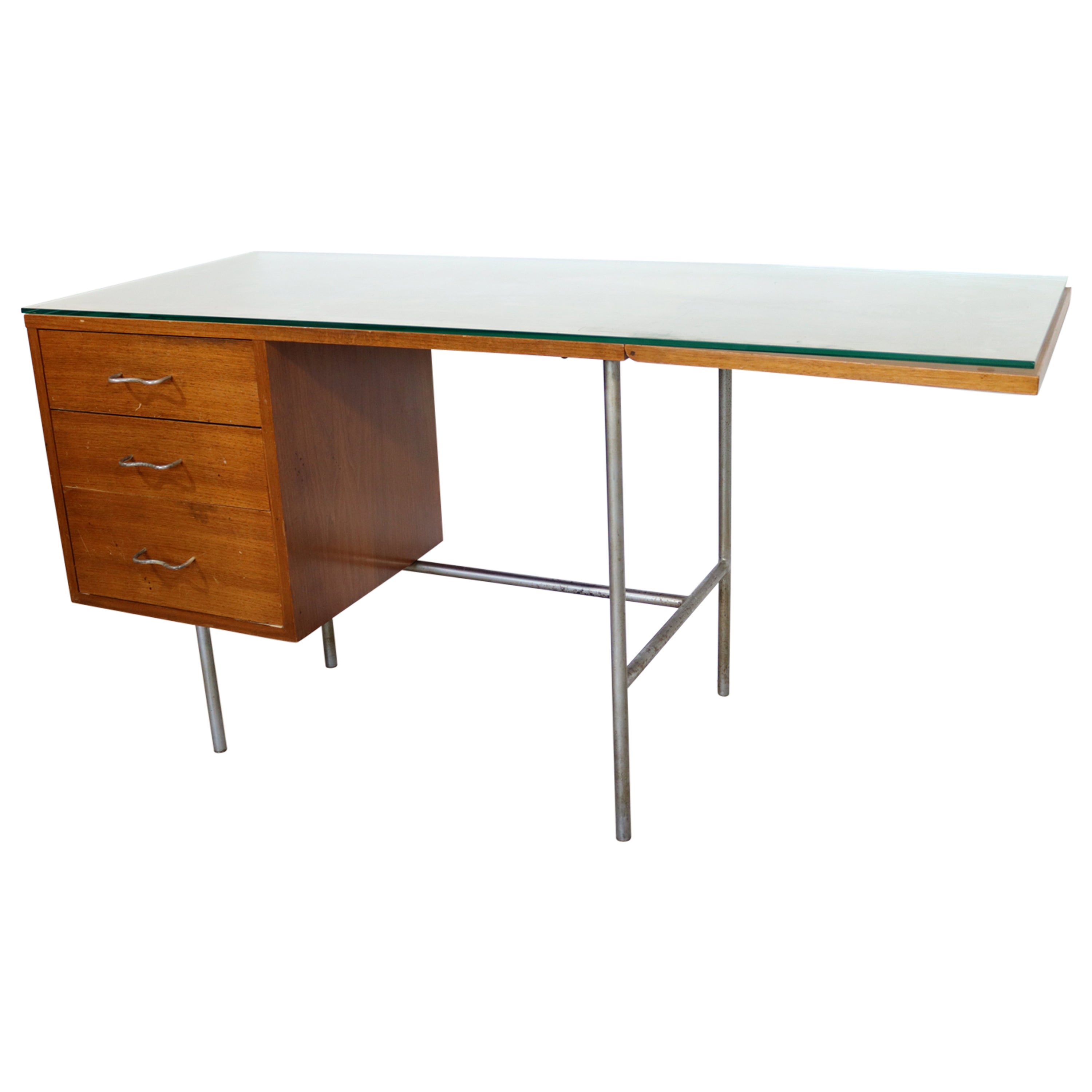 Modern George Nelson for Herman Miller Flip Down Writing Desk Glass Topped 1950s