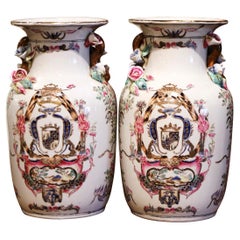 Pair of Early 20th Century Chinese Painted and Gilt Barbotine Porcelain Vases