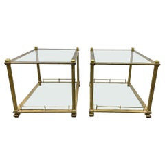 Pair Directoire Style Brass and Glass Tables