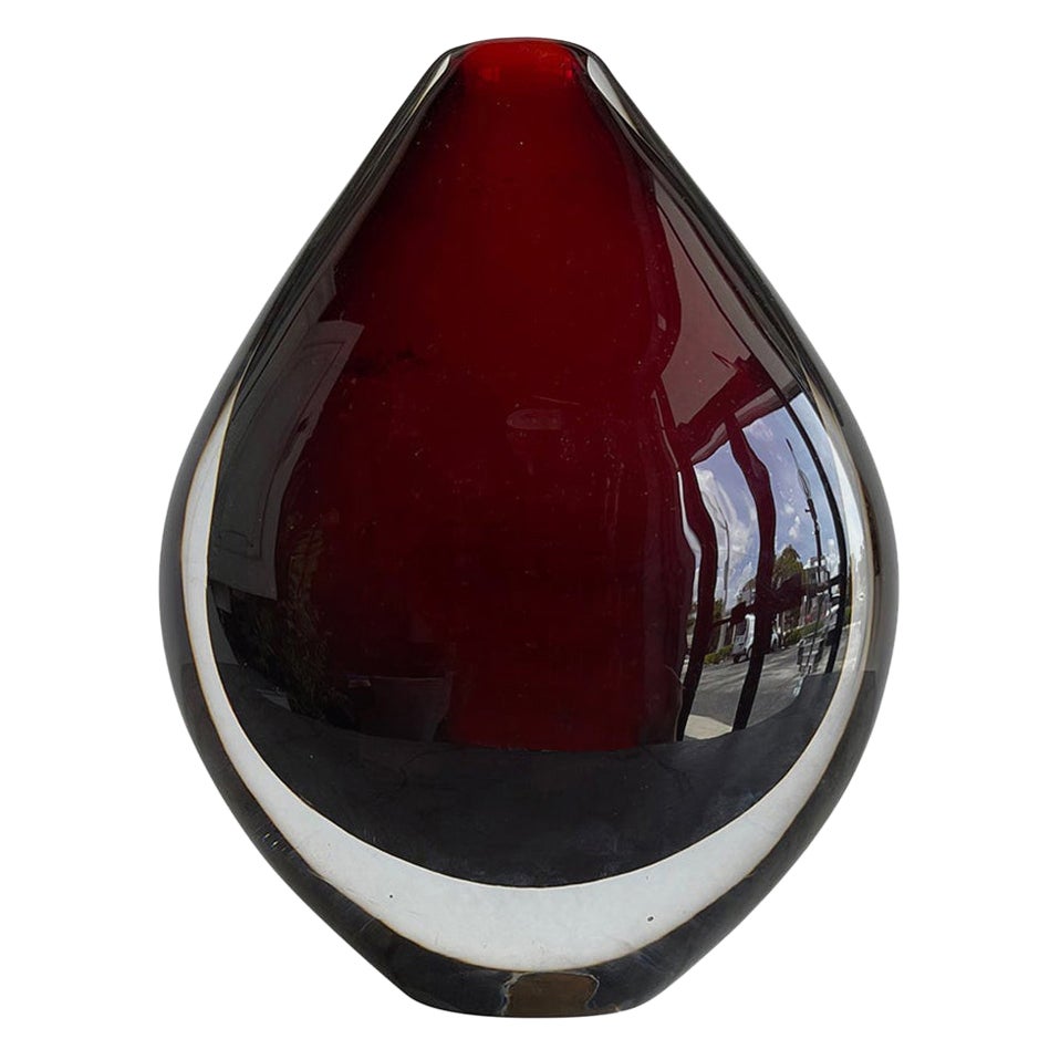 20th Century Dark-Red Swedish Vintage Orrefors Glass Vase by Nils Landberg