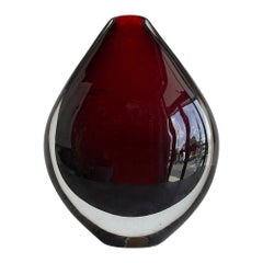 20th Century Dark-Red Swedish Vintage Orrefors Glass Vase by Nils Landberg