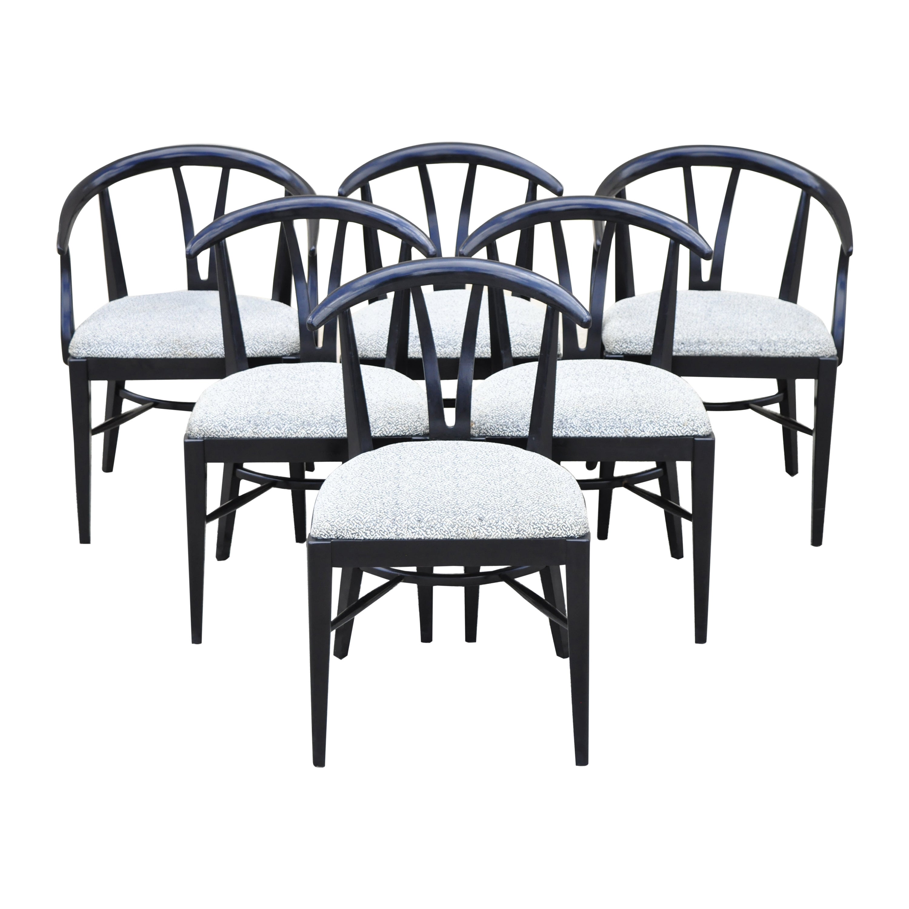 Blowing Rock Mid-Century Modern Black Lacquer Wishbone Dining Chairs, Set of 6 For Sale